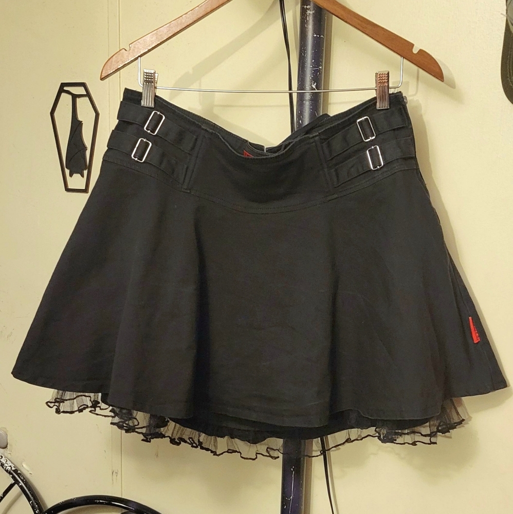 Vtg y2k Tripp Nyc blk denim gothic corset tulle lined plus size mini skirt 14